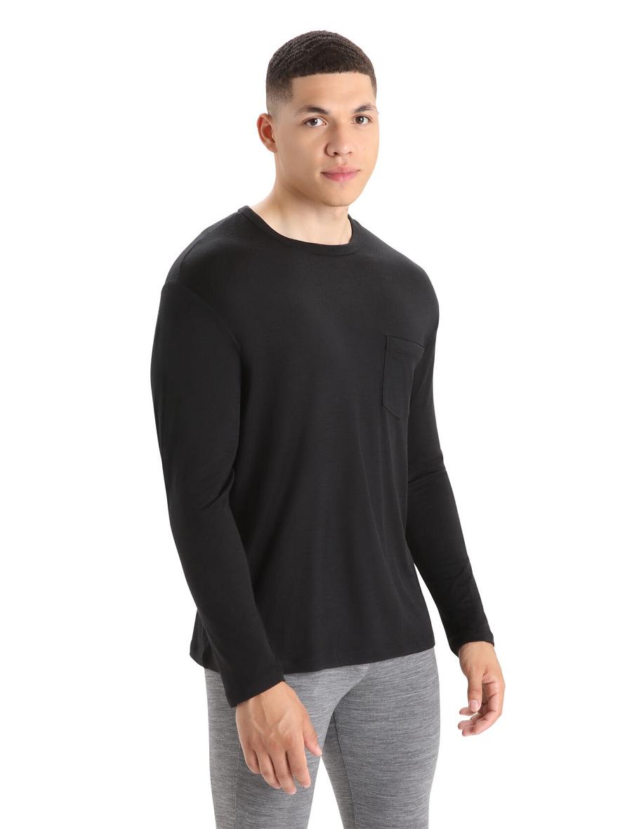 Icebreaker Merino Granary Pocket T-Shirt Miesten Long Sleeve Mustat | FI 1239NWYB